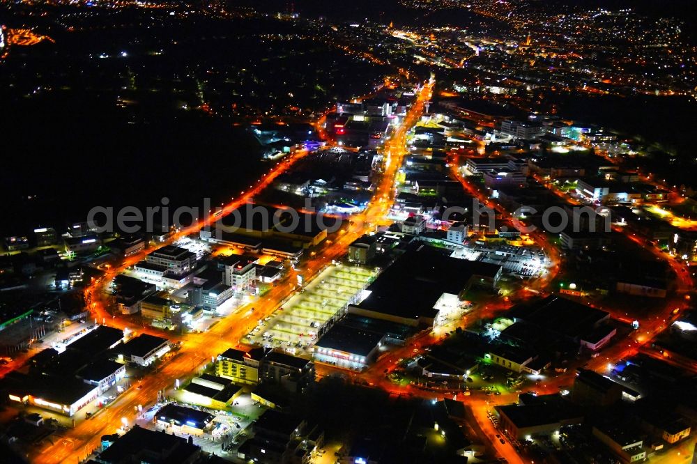 Pforzheim at night from above - Night lighting industrial estate and company settlement in the district West in Pforzheim in the state Baden-Wurttemberg, Germany