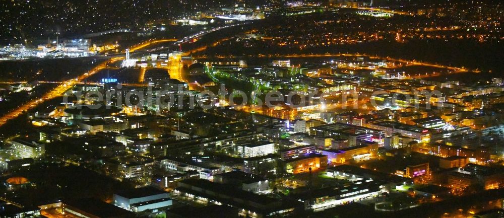 Aerial image at night Berlin - Night lighting industrial estate and company settlement Technologiepark Adlershof in the district Adlershof - Johannisthal in Berlin, Germany