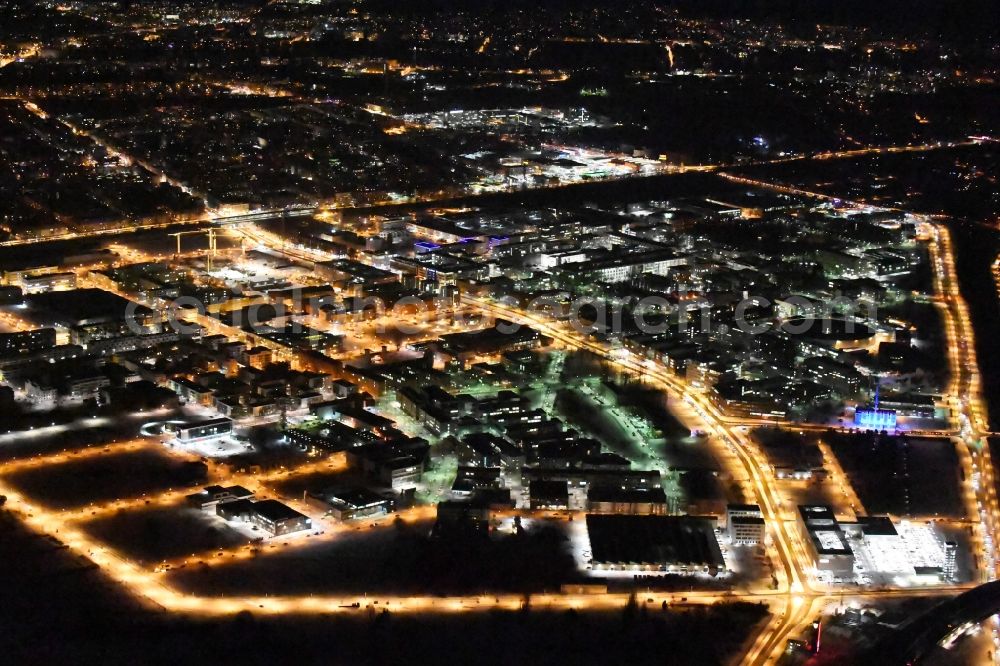 Aerial photograph at night Berlin - Night view Industrial estate and company settlement WISTA aloung the Rudower Chaussee in the district Adlershof in Berlin