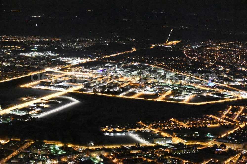 Berlin at night from above - Night view Industrial estate and company settlement WISTA aloung the Rudower Chaussee in the district Adlershof in Berlin