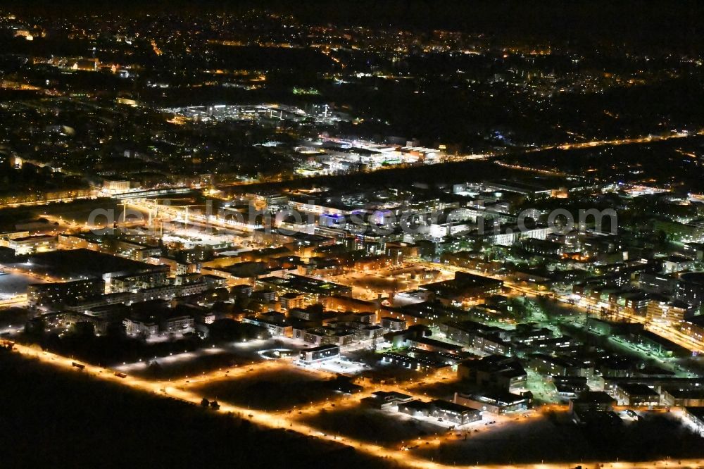 Aerial photograph at night Berlin - Night view Industrial estate and company settlement WISTA aloung the Rudower Chaussee in the district Adlershof in Berlin