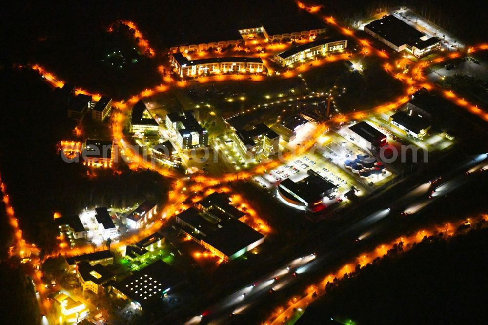 Aerial image at night Kleinmachnow - Night lighting The expansion of the commercial site Europarc Dreilinden Kleinmachnow OT Dreilinden in Brandenburg. The Business Campus EUROPARC DREILINDEN serves more than 80 companies the company headquarters