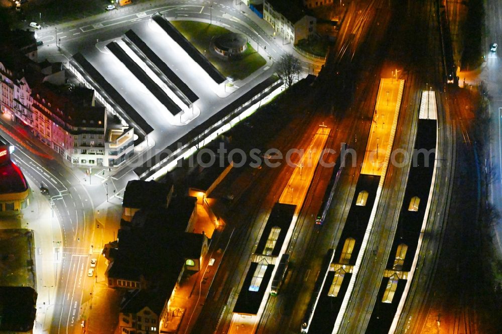 Eisenach at night from above - Night lighting station railway building of the Deutsche Bahn in Eisenach in the Thuringian Forest in the state Thuringia, Germany