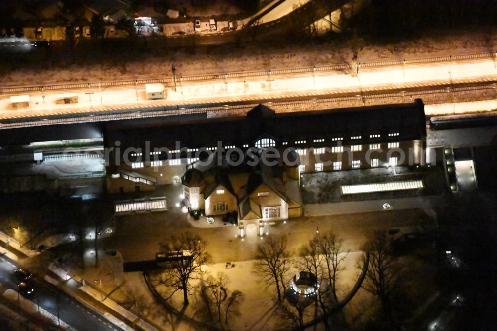 Aerial photograph at night Potsdam - Night view station railway building of the Deutsche Bahn in Potsdam in the state Brandenburg