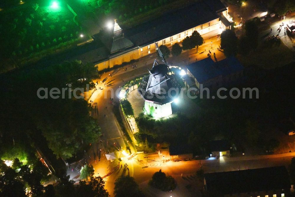 Potsdam at night from above - Night lighting historic windmill on Maulbeerallee in Potsdam in the state Brandenburg, Germany