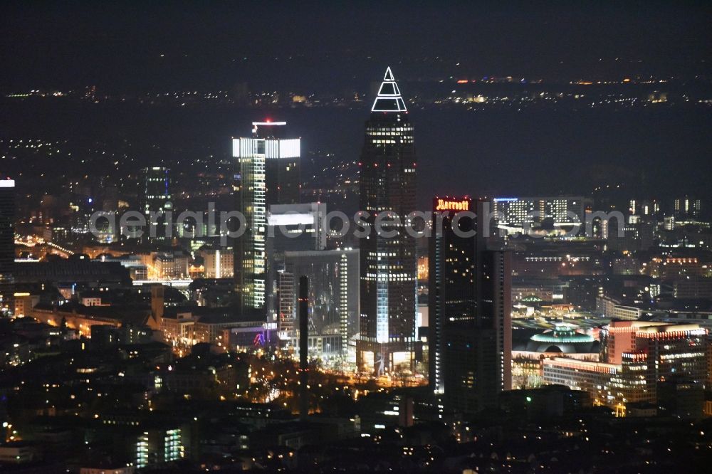 Frankfurt am Main at night from above - Night view High-rise building of the hotel complex Marriott on WestendGate in Frankfurt in the state Hesse