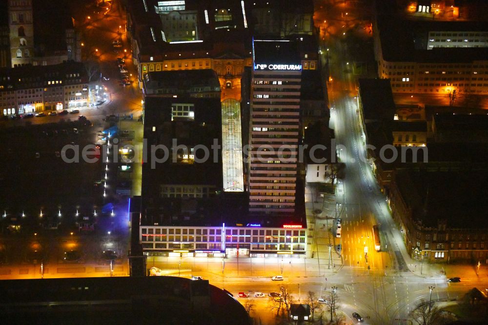 Frankfurt (Oder) at night from above - Night lighting high-rise buildings Der Oderturm on Logenstrasse in Frankfurt (Oder) in the state Brandenburg, Germany