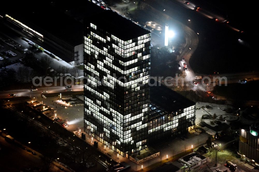 München at night from above - Night aerial high Sueddeutscher Verlag in Munich Zamdorf in Bavaria