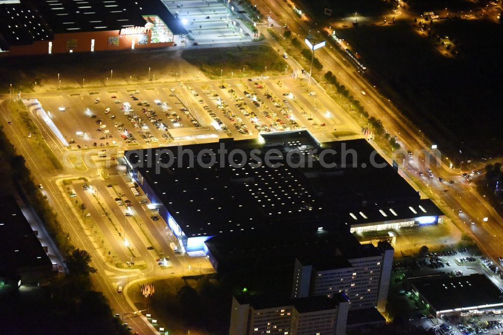 Aerial photograph at night Berlin - Night view IKEA furniture store - Furniture Center at the Landsberger Allee in Berlin - Hohenschonhausen