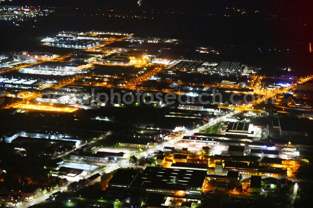 Aerial photograph at night Arnstadt - Night lighting Industrial and commercial area along the Ichtershaeuser Strasse in Arnstadt in the state Thuringia, Germany