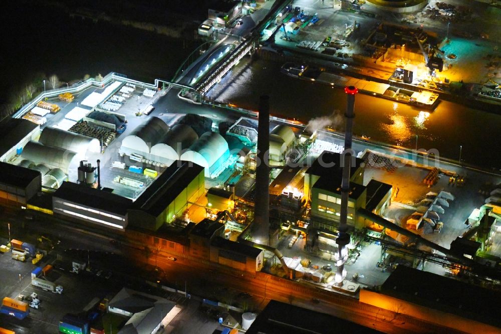 Hamburg at night from above - Night lighting industrial and commercial area Mueggenburger Strasse - Georgswerder Bogen in the district Veddel in Hamburg, Germany