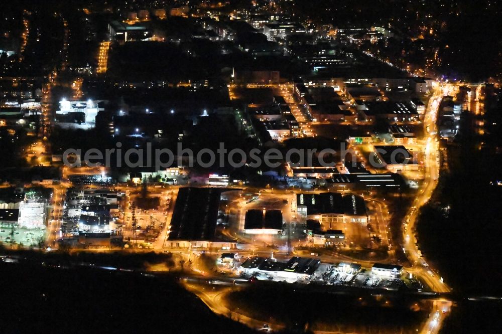 Potsdam at night from the bird perspective: Night view industrial and commercial area GIP Gewerbe im Park in the district Babelsberg in Potsdam in the state Brandenburg