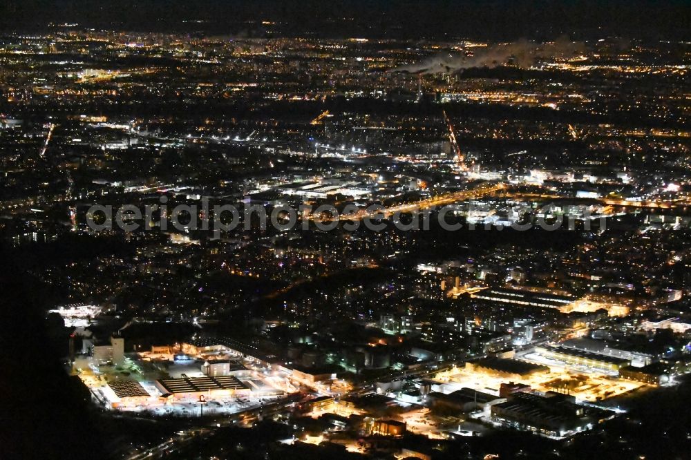 Berlin at night from above - Night view industrial and commercial area Gradestrasse on river Teltowkanal in the district Britz in Berlin