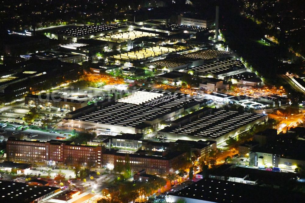 Berlin at night from the bird perspective: Night lighting industrial and commercial area in the district Mariendorf in Berlin, Germany