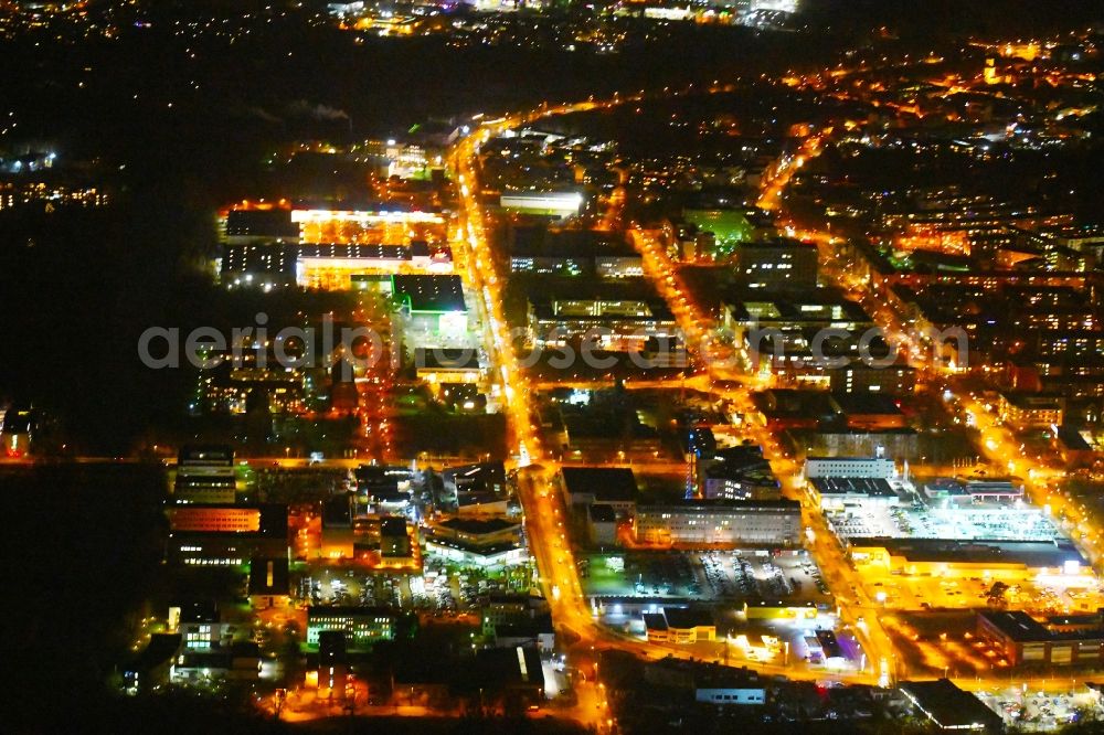 Aerial photograph at night Teltow - Night lighting Industrial and commercial area along the Potsdamer Strasse in Teltow in the state Brandenburg, Germany