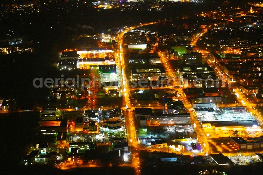 Aerial image at night Teltow - Night lighting Industrial and commercial area along the Potsdamer Strasse in Teltow in the state Brandenburg, Germany