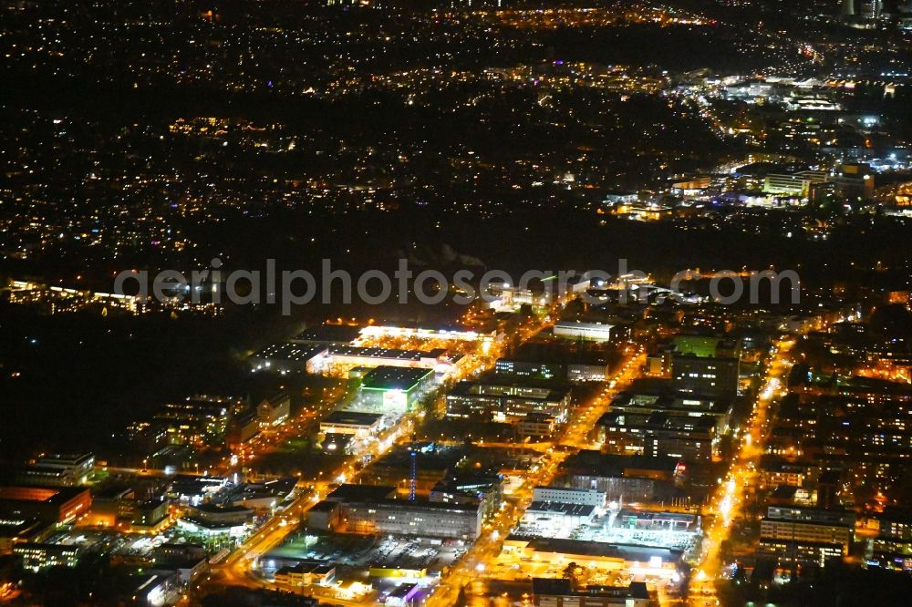 Teltow at night from above - Night lighting Industrial and commercial area along the Potsdamer Strasse in Teltow in the state Brandenburg, Germany