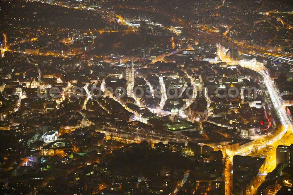 Nürnberg at night from above - Night lighting Down town area in Nuremberg in the state Bavaria, Germany