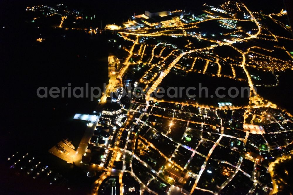 Aerial photograph at night Stralsund - Night lighting The city center in the downtown area in Stralsund in the state Mecklenburg - Western Pomerania, Germany