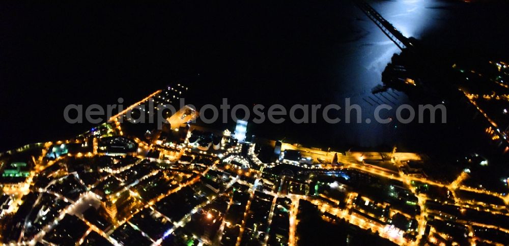 Stralsund at night from above - Night lighting The city center in the downtown area in Stralsund in the state Mecklenburg - Western Pomerania, Germany