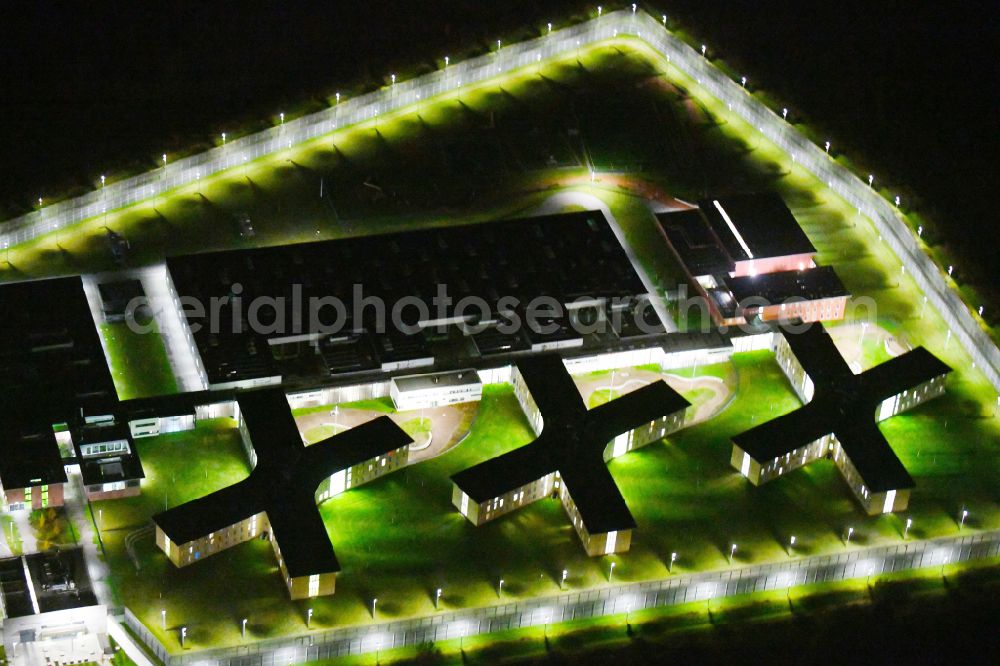 Großbeeren at night from above - Night lighting prison Heidering Grossbeeren in Teltow-Flaming in Brandenburg