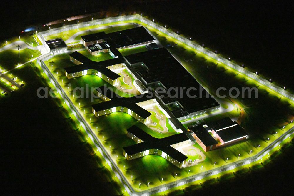 Großbeeren at night from above - Night lighting prison Heidering Grossbeeren in Teltow-Flaming in Brandenburg