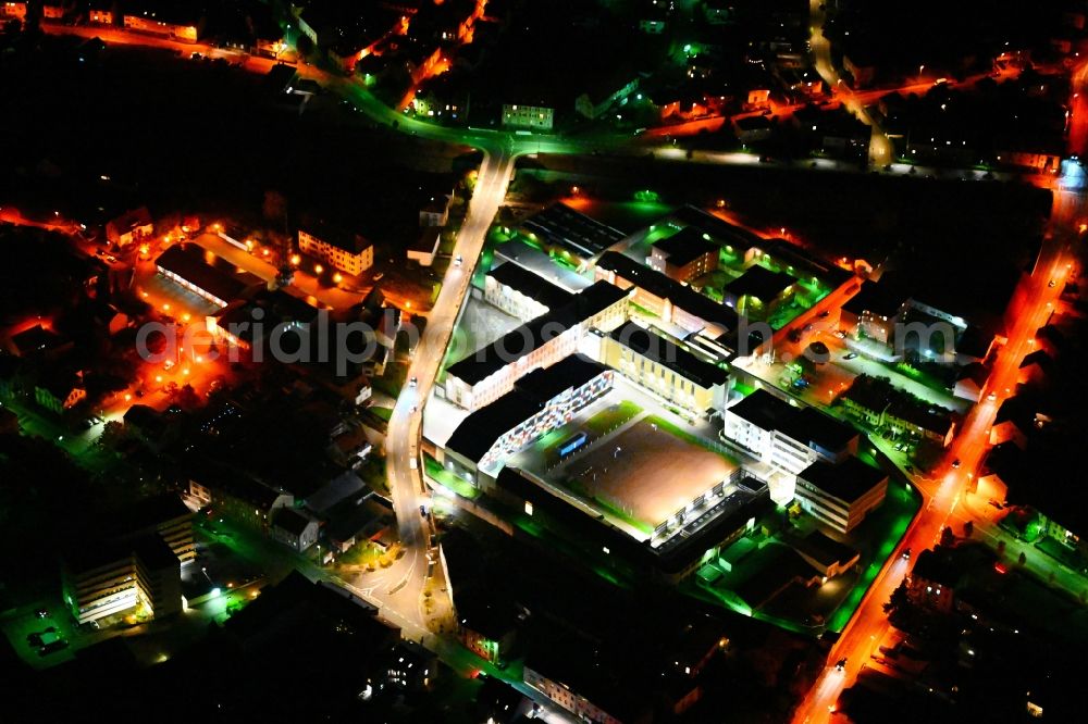 Aerial image at night Zweibrücken - Night lighting prison grounds and high security fence Prison on Johann-Schwebel-Strasse in Zweibruecken Westpfalz in the state Rhineland-Palatinate, Germany