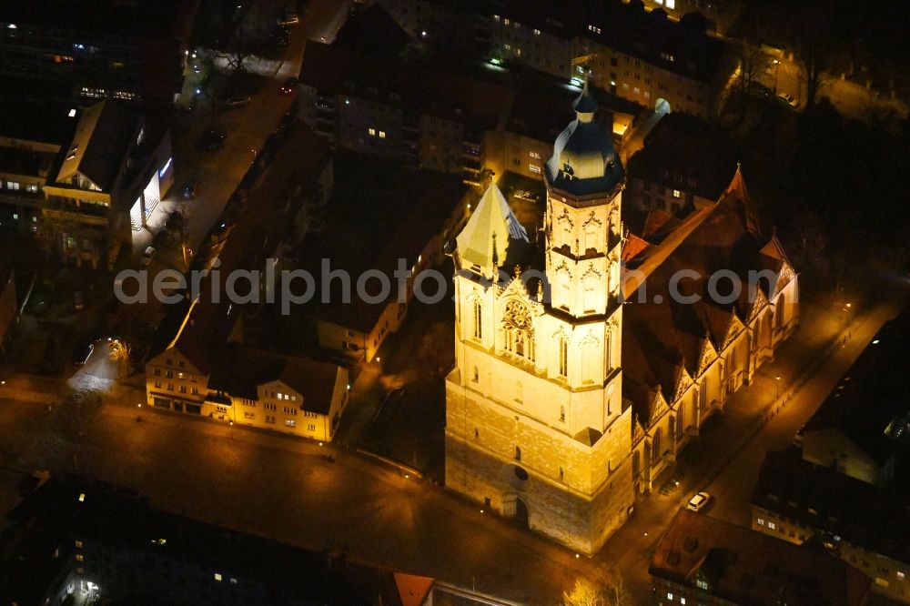 Braunschweig at night from above - Night lighting church building in St. Andreaskirche Old Town- center of downtown in Brunswick in the state Lower Saxony, Germany