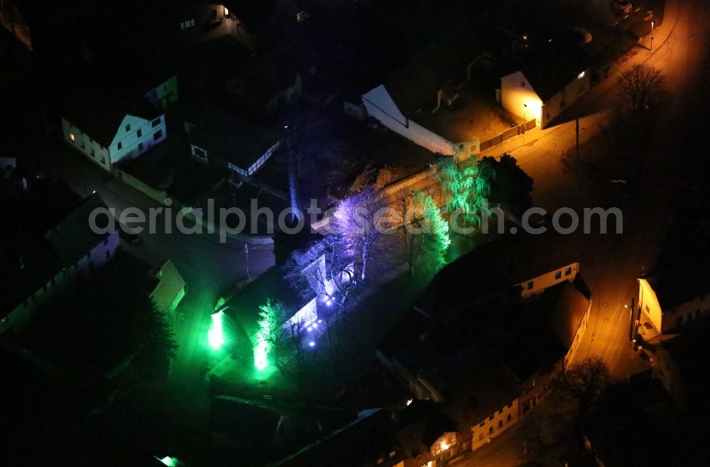 Gelmeroda at night from above - Night lighting Church building in Gelmeroda in the state Thuringia, Germany