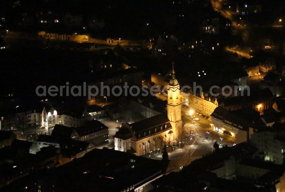 Eisenach at night from above - Night lighting Church building Georgenkirche in Eisenach in the state Thuringia, Germany