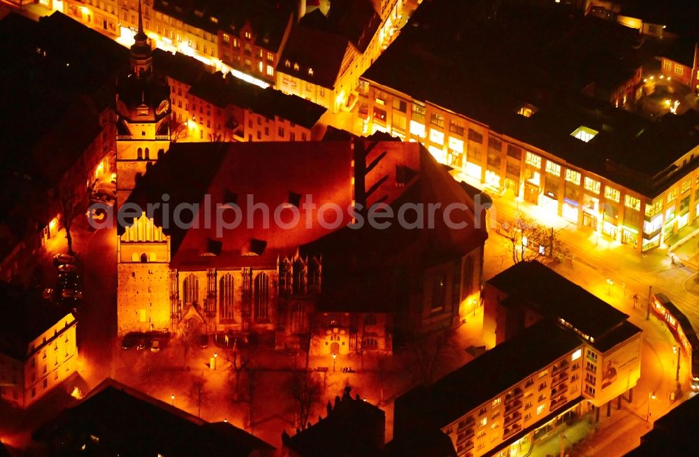 Brandenburg an der Havel at night from above - Night lighting church building of Katharinenkirche on Katharinenkirchplatz in Brandenburg an der Havel in the state Brandenburg, Germany