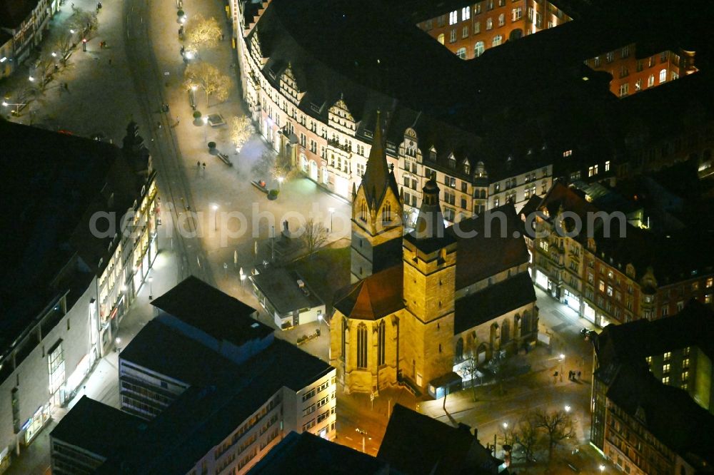 Aerial photograph at night Erfurt - Night lighting church building in Kaufmannskirche Old Town- center of downtown in the district Altstadt in Erfurt in the state Thuringia, Germany