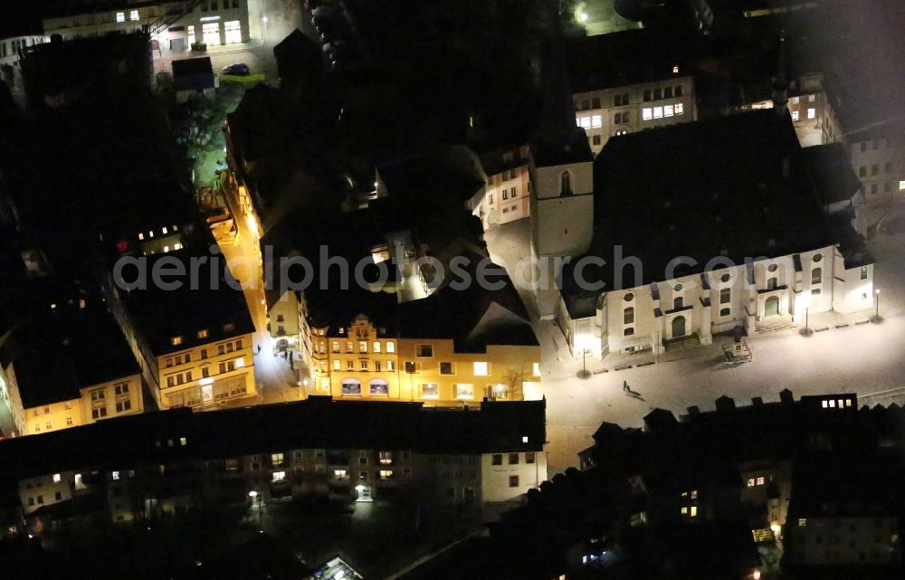 Aerial photograph at night Weimar - Night lighting Church building Stadtkirche St.Peter and Paul on Herderplatz in Weimar in the state Thuringia, Germany