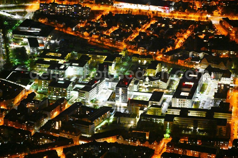 Nürnberg at night from above - Night lighting hospital grounds of the Clinic Klinikum Nuernberg Nord, Nordklinikum in Nuremberg in the state Bavaria, Germany