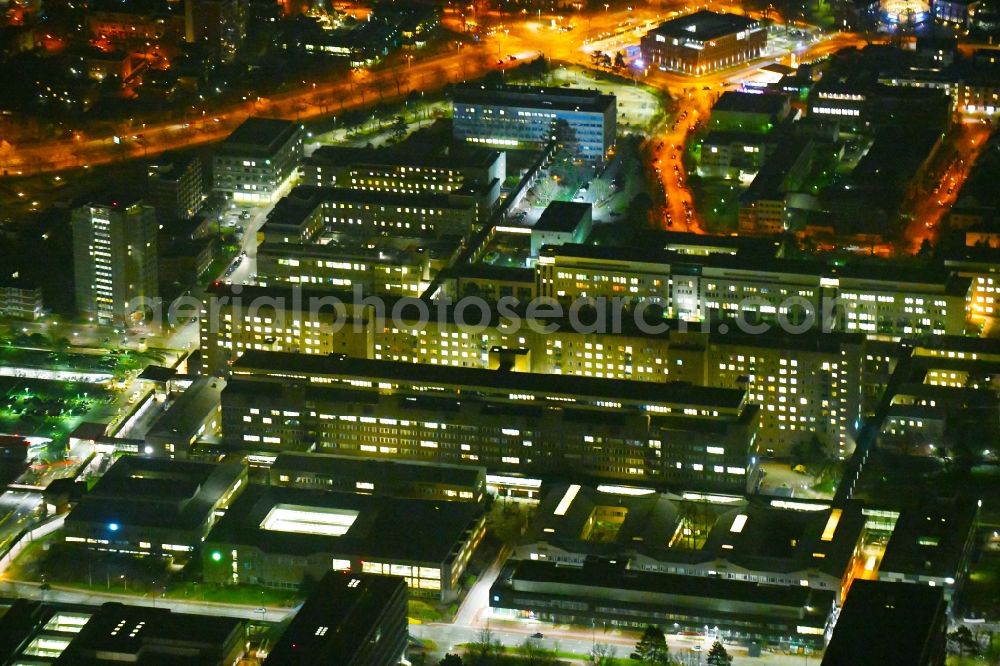 Hannover at night from above - Night lighting Hospital grounds of the Clinic of Medizinische Hochschule Hannover (MHH) on Carl-Neuberg-Strasse in Hannover in the state Lower Saxony, Germany