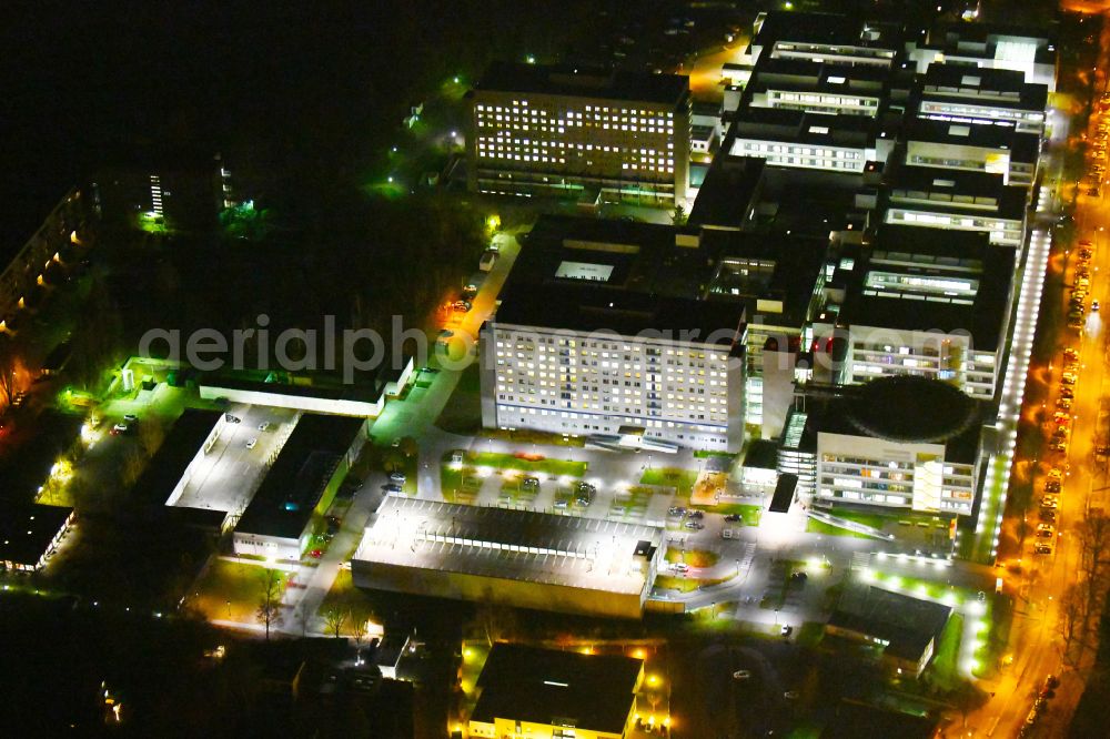 Halle (Saale) at night from above - Night lighting hospital grounds and university clinic in Halle (Saale) in the state Saxony-Anhalt, Germany