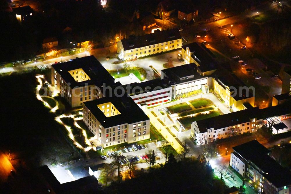 Berlin at night from above - Night lighting Hospital grounds of the Clinic Vivantes Klinikum Kaulsdorf in the district Kaulsdorf in Berlin, Germany