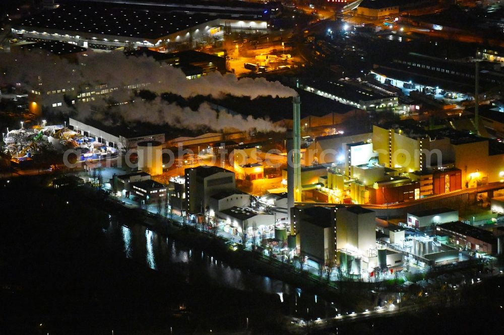 Hamburg At Night From Above Night Lighting Power Plants And Exhaust Towers Of Waste Incineration Plant