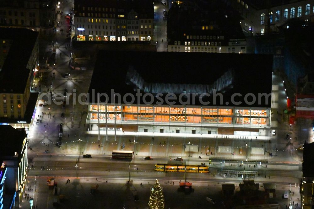 Dresden at night from above - Night lighting of the Palace of Culture in Dresden in the state Saxony