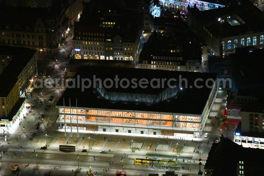 Aerial photograph at night Dresden - Night lighting of the Palace of Culture in Dresden in the state Saxony