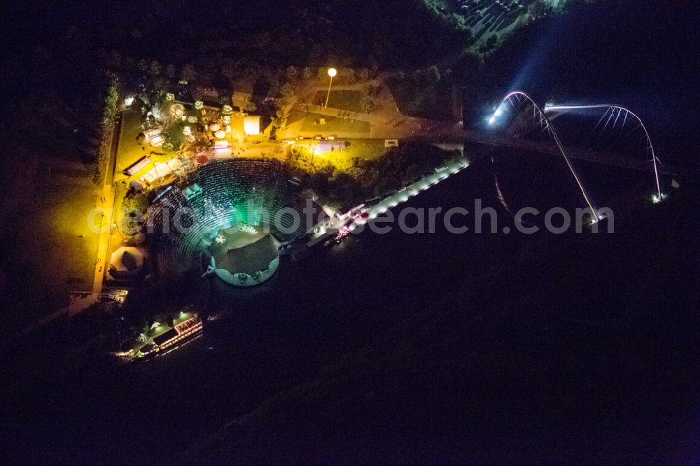 Aerial image at night Gelsenkirchen - Night Aerial view of the laser show on the outdoor stage in the North Star Park in Gelsenkirchen on the night of industrial culture in the context of the action extra layer 2012