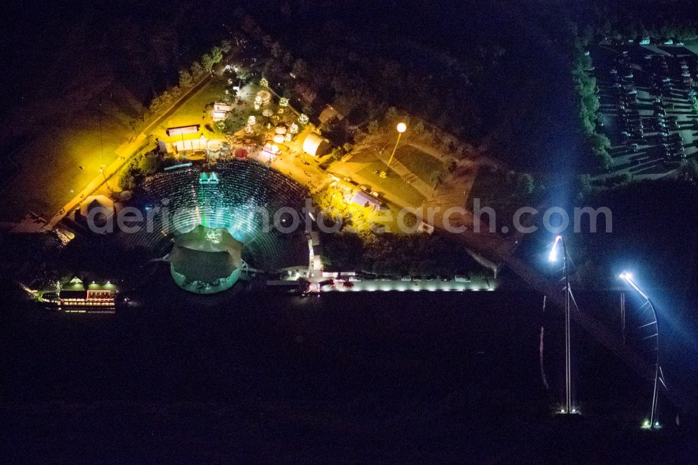 Gelsenkirchen at night from above - Night Aerial view of the laser show on the outdoor stage in the North Star Park in Gelsenkirchen on the night of industrial culture in the context of the action extra layer 2012