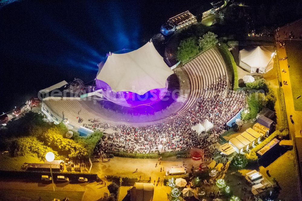 Gelsenkirchen at night from above - Night Aerial view of the laser show on the outdoor stage in the North Star Park in Gelsenkirchen on the night of industrial culture in the context of the action extra layer 2012