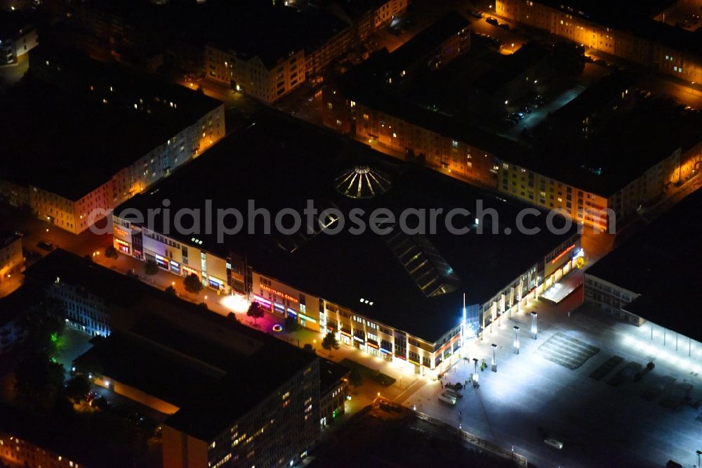 Neubrandenburg at night from above - Night lighting Marketplace shopping center ECE Center in Neubrandenburg in Mecklenburg-Western Pomerania