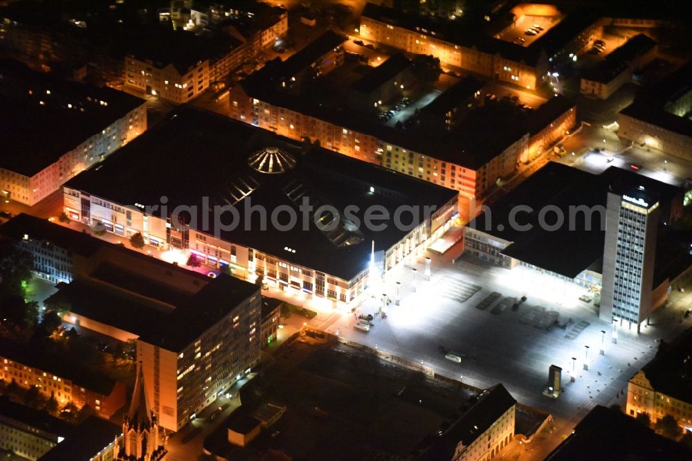 Neubrandenburg at night from above - Night lighting Marketplace shopping center ECE Center in Neubrandenburg in Mecklenburg-Western Pomerania