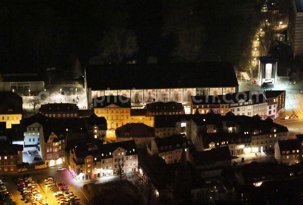 Aerial image at night Weimar - Night lighting Residential area of a multi-family house settlement Rollgasse - Friedensstrasse in Weimar in the state Thuringia, Germany