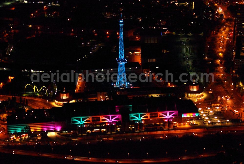 Berlin at night from the bird perspective: Exhibition grounds at the radio tower in Berlin at night in Berlin - Charlottenburg