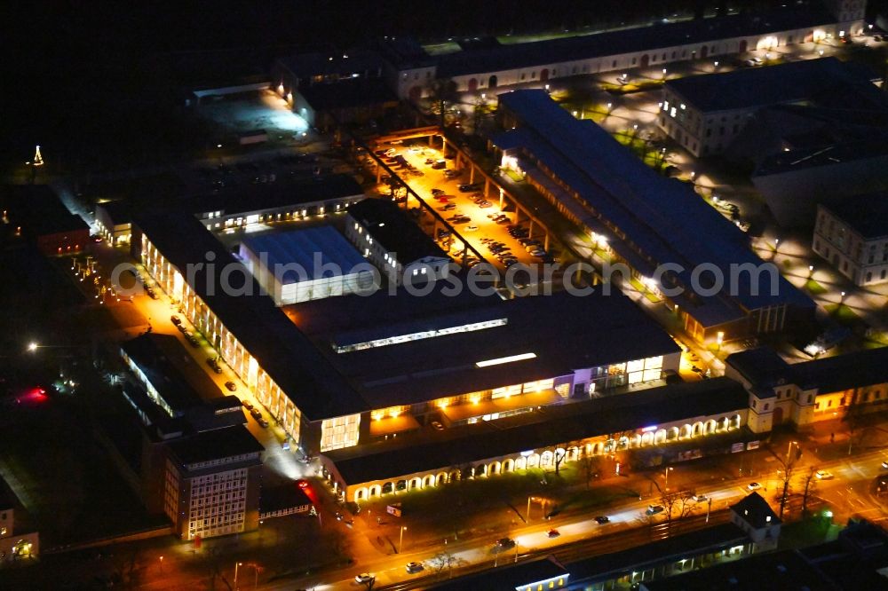 Aerial image at night Dresden - Night lighting view of the Dresden Military History Museum ( Army Museum ) during the implementation and expansion