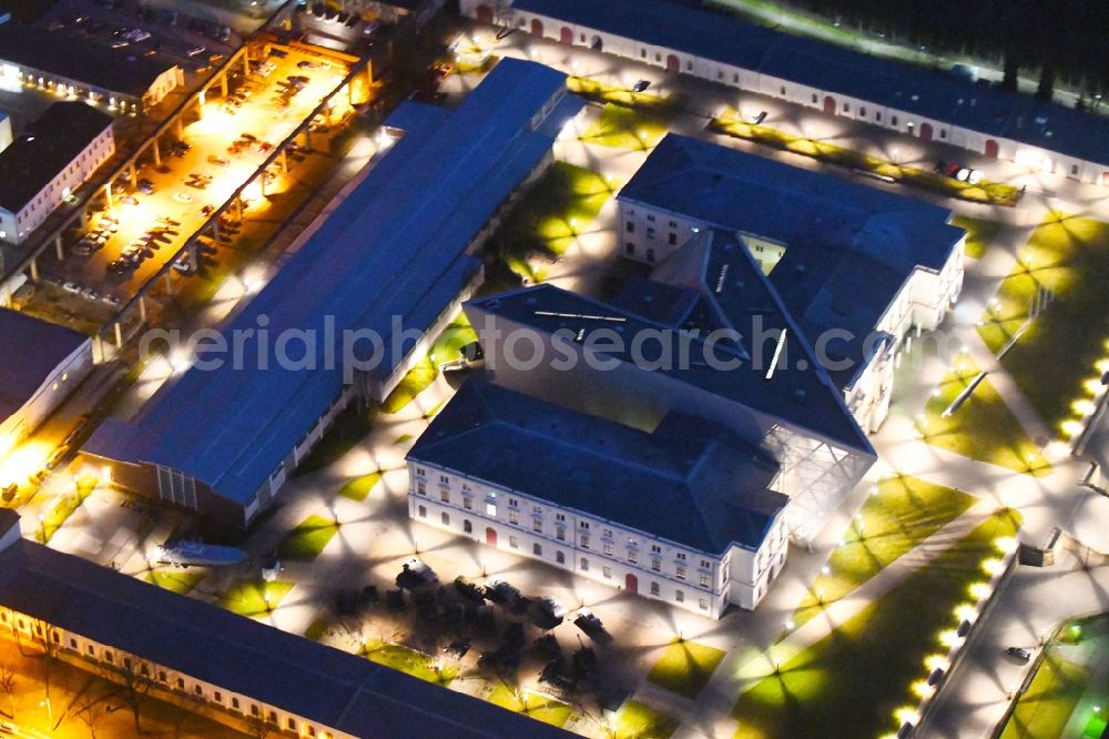 Aerial photograph at night Dresden - Night lighting view of the Dresden Military History Museum ( Army Museum ) during the implementation and expansion