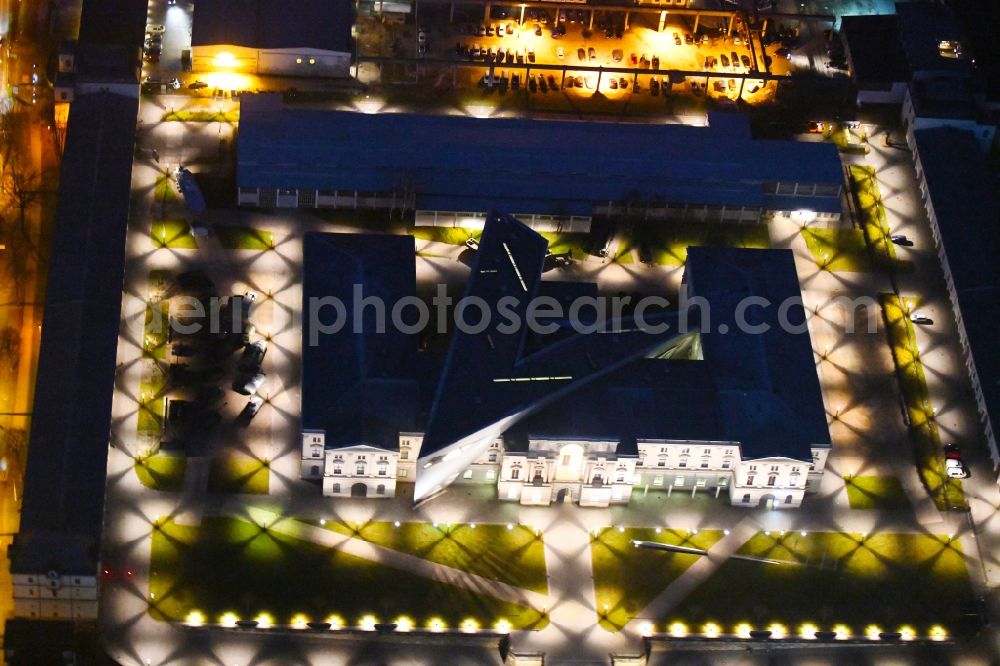 Dresden at night from above - Night lighting view of the Dresden Military History Museum ( Army Museum ) during the implementation and expansion